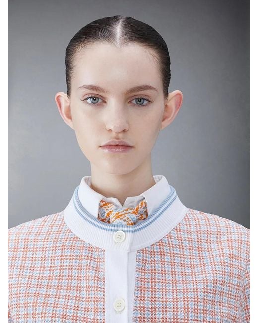 Thom Browne Pink Checked Tweed Cardigan