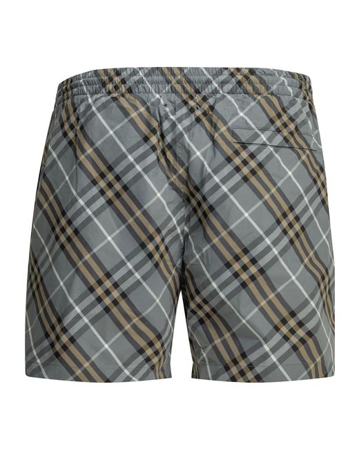 Burberry Gray Check Beach Nylon Shorts for men