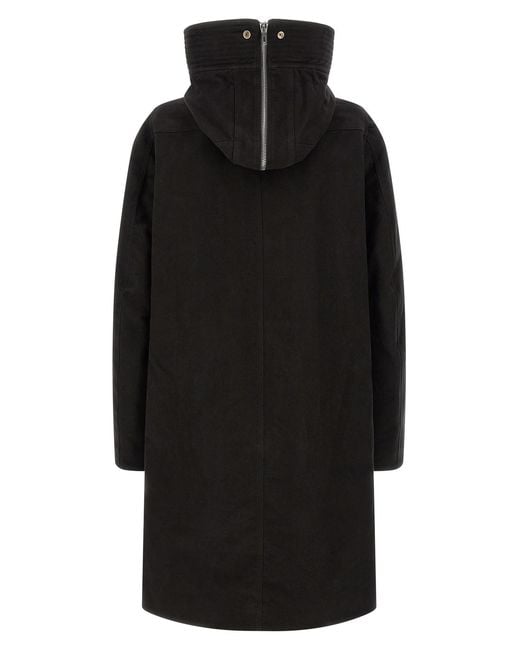 Rick Owens Black Drawstring-Hood Zipped Coat for men