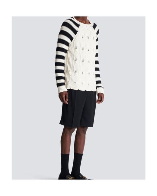 Balmain White Cable Knit Jumper for men