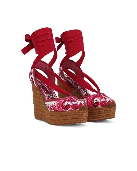 Dolce & Gabbana Red Round Toe Wedge Heels