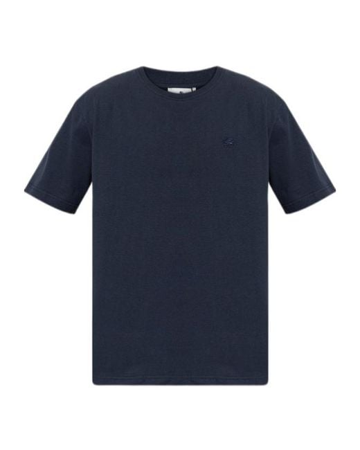 Etro Blue Logo Embroidered Crewneck T-Shirt for men