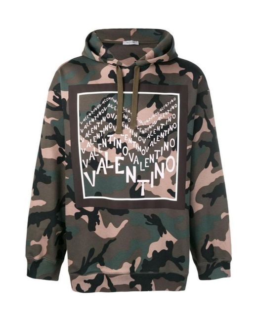 Valentino Gray Logo Print Camouflage Cotton Blend Hoodie for men