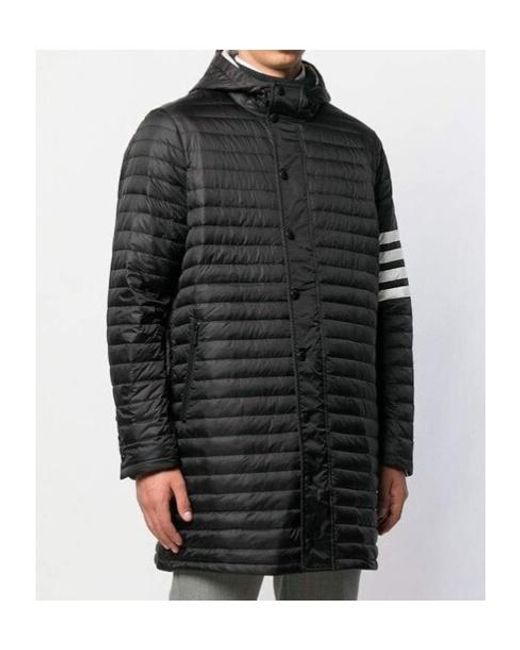 Thom Browne Black 4-Bar Hooded Down Coat for men