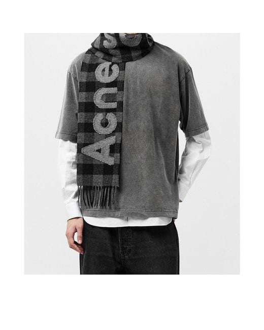 Acne Black Plaid Scarf for men
