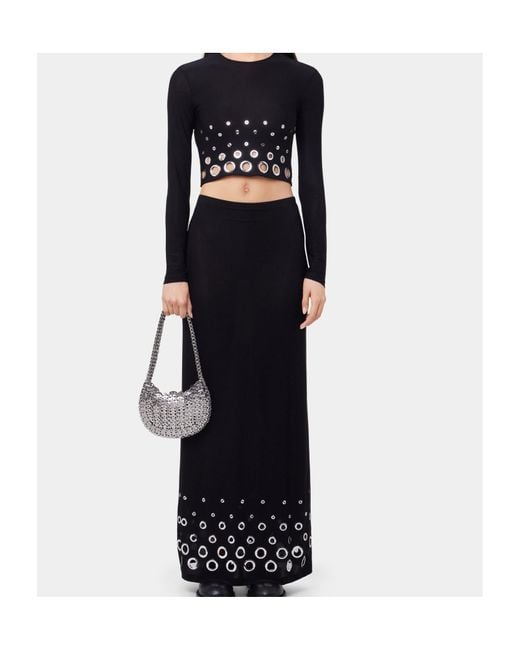Rabanne Black Eyelet Crop Logo Plaque Top