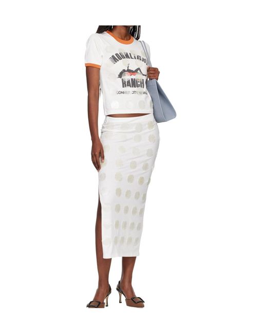 Conner Ives White Mother-Of-Pearl Sequined Trim T-Shirt