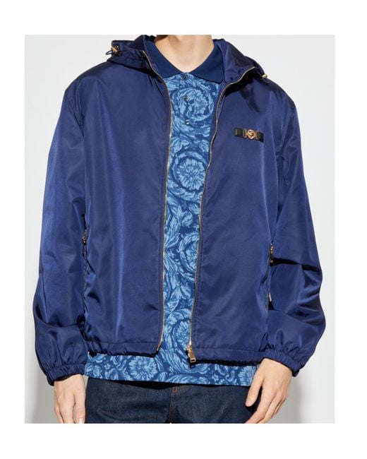 Versace Blue Zip-Up Hooded Jacket for men