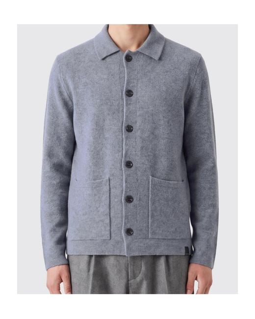 Zanone Blue Button-Up Collared Cardigan for men