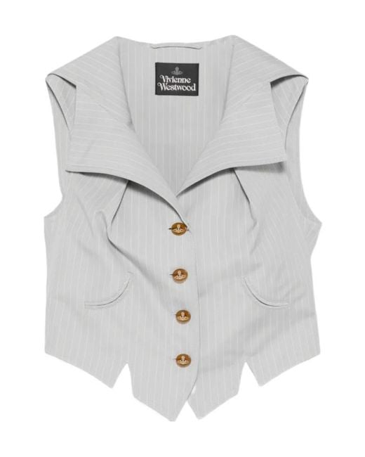 Vivienne Westwood Gray Meryl Pinstripe Buttoned Sleeveless Waiscoat