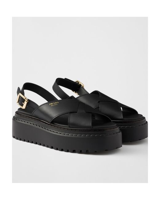 Prada Black Crossover Strap Detailed Slingback Sandals