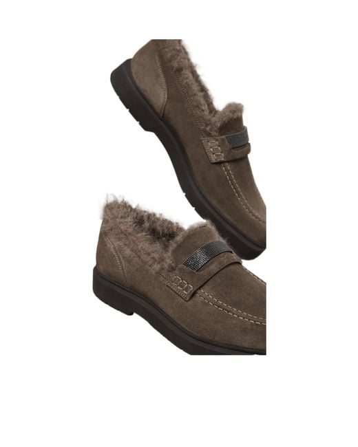 Brunello Cucinelli Brown Monile Round Toe Loafers