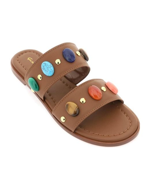 Gianvito Rossi Brown Embellished Strap Flat Sandals