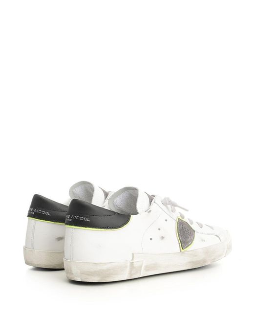 Philippe Model White Distressed Lace-Up Sneakers for men
