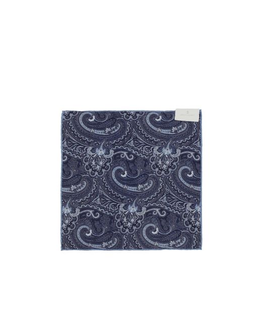 Brunello Cucinelli Blue Motif-Printed Finished Edge Pocket Square for men