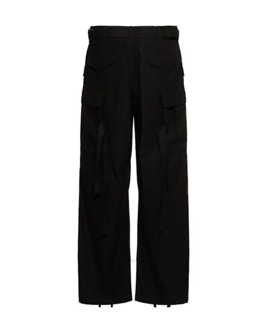 Sacai Black Pantalones De Sarga De Algodón for men