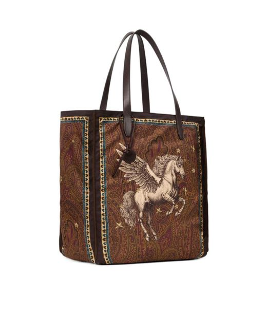 Etro Brown Nylon Tote Bag With Pegaso Print And Arnica Motif for men