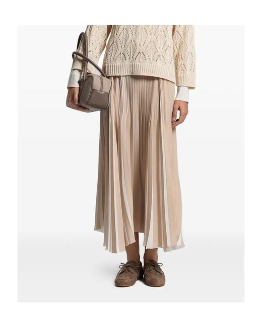 Peserico Natural Two-Tone Pleated Skirt