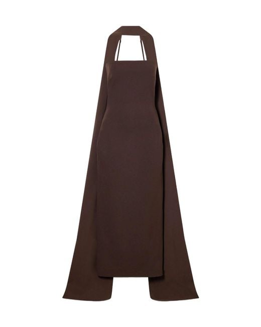 Solace London Brown Scarf-Detailed Crepe Midi Dress