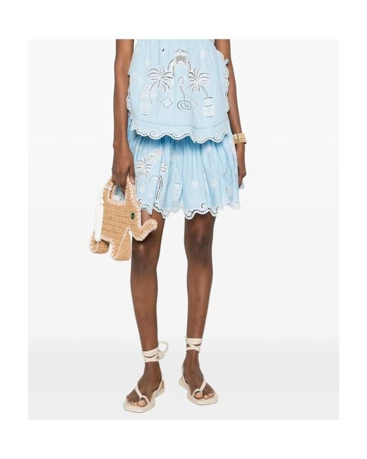 ALÉMAIS Blue Maizy Scalloped-Trim Mini Skirt