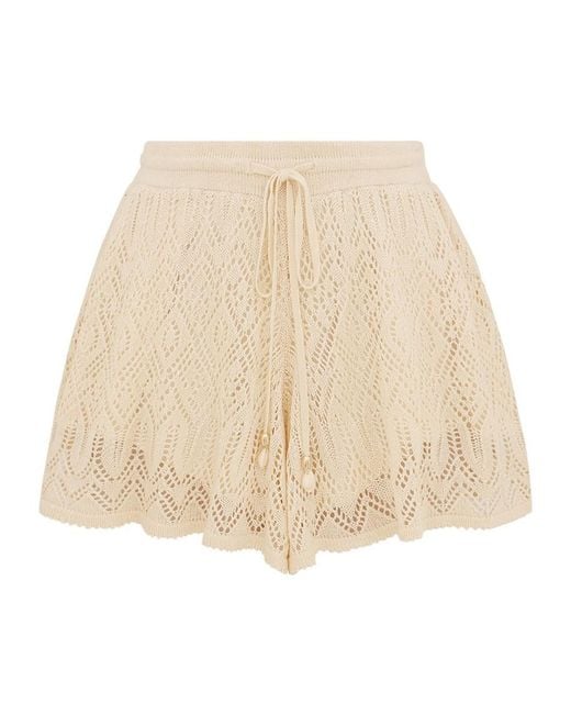 Zimmermann Natural Mahon Crochet-Knit Drawstring Shorts