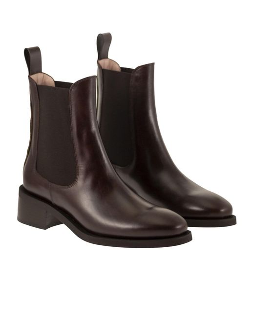 Fabiana Filippi Brown Leather Chelsea Ankle Boots With Low Heel