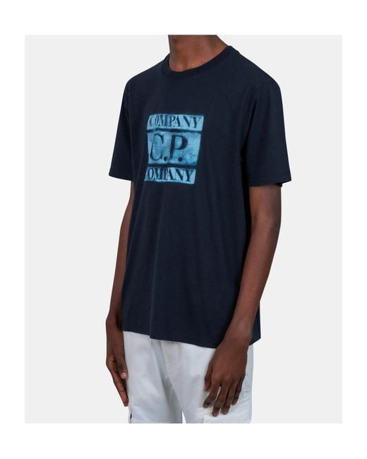 C P Company Blue T-Shirt Logo Central À Manches Courtes for men