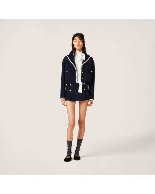 Miu Miu Blue Pleated Blend Mini Skirt