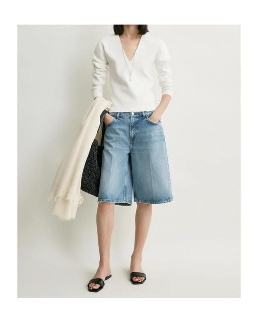 Totême Blue Totême Logo Patch Denim Shorts
