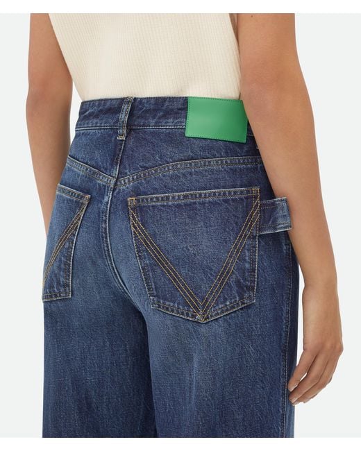 Bottega Veneta Blue Logo Patch Wide Leg Jeans