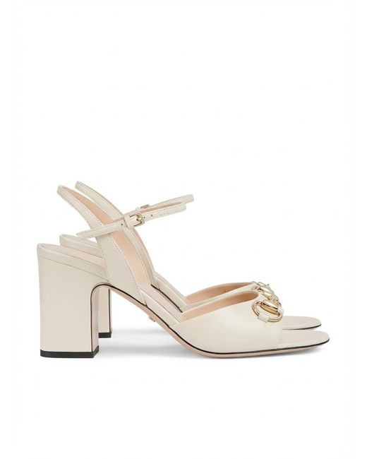 Gucci White Horsebit Detailed Sandals