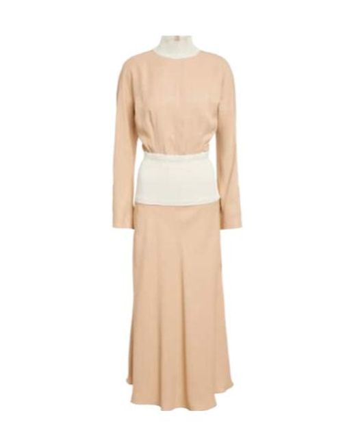 Jil Sander Natural High-Neck Knit Midi Dress