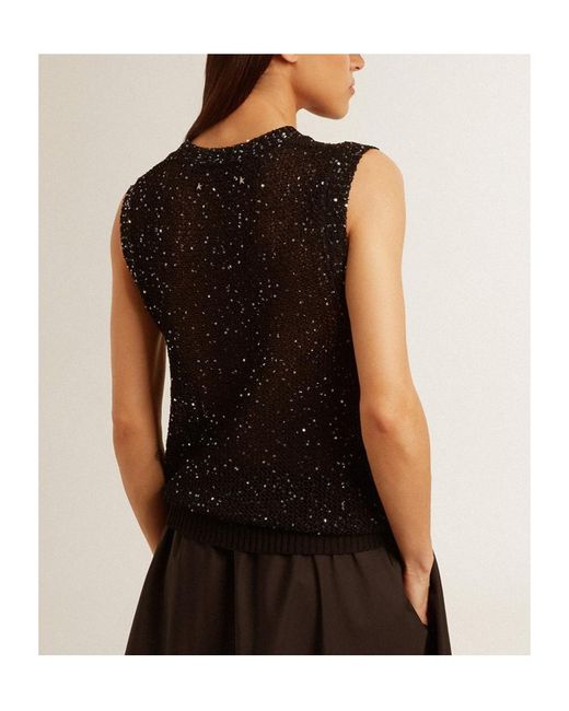 Golden Goose Deluxe Brand Black Sequined Mesh Knitted Tank Top
