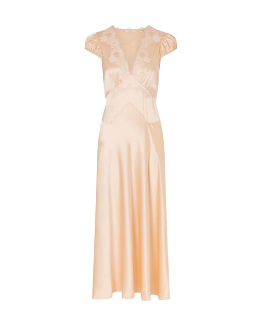 Doen Natural Corded Lace-Trimmed Silk-Satin Midi Dress