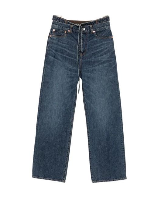 Sacai Blue Belted Layered-Waist Jeans