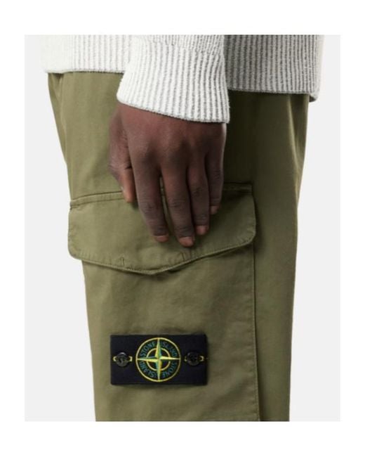 Stone Island Green Logo Patch Pocket Detail Pants for men