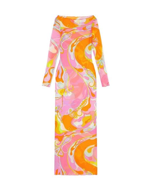 Emilio Pucci Pink Printed Tulle Maxi Dress