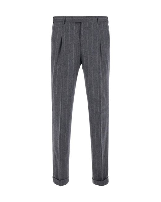 Pt Pantaloni Gray Striped Casual Trousers for men