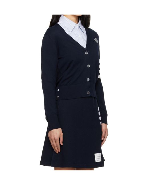 Thom Browne Blue Tennis Racquets V-Neck Cardigan