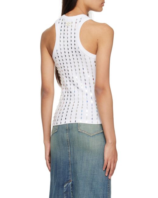 Ganni White Embellished Sleeveless Tank Top