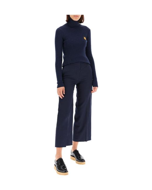 KENZO Blue Tiger-Embroidered Turtleneck Jumper