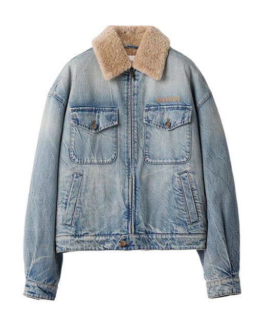 Miu Miu Blue Denim And Shearling Trucker Jacket