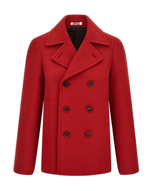 Auralee Red Double-Breasted Wool Casual Jacket