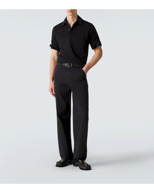 Dries Van Noten Black Cotton Jersey Polo Shirt for men