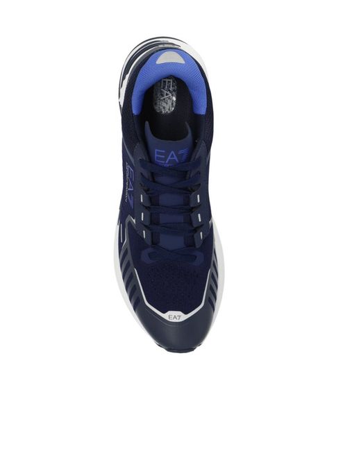 EA7 Blue Logo-Print Mesh-Panelling Sneakers for men