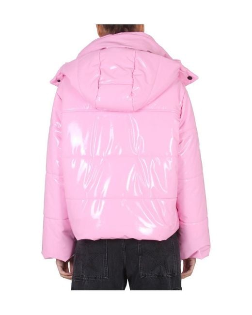 MSGM Pink Logo Printed Padded Jacket