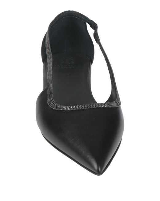 Brunello Cucinelli Black Leather Pointed-Toe Ballet Flats