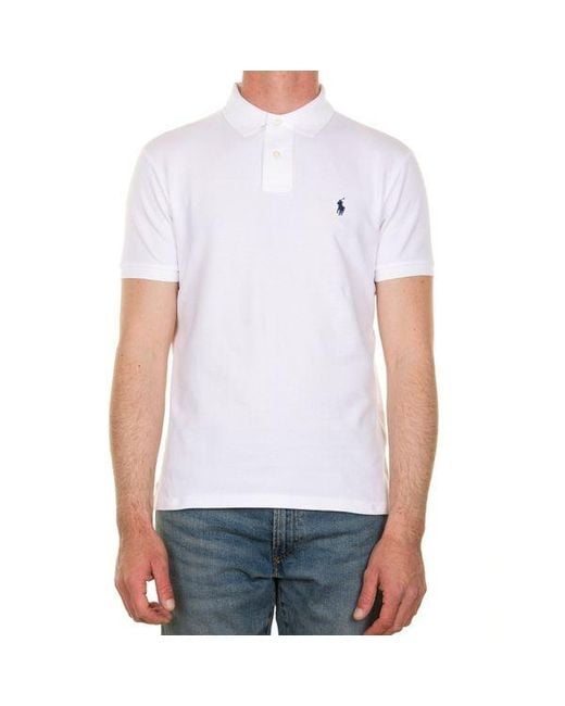 Polo Ralph Lauren White Logo Embroidered Polo Shirt for men