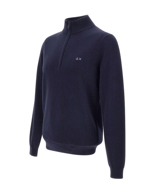 Sun 68 Blue Everyday Half Zip Knitted Sweater for men