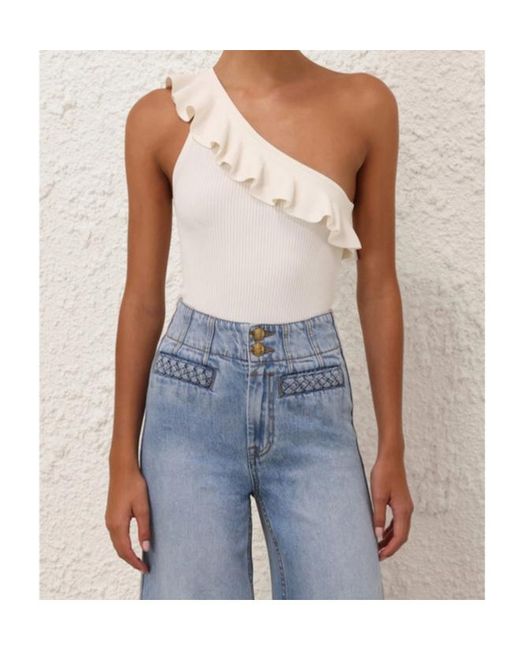 Zimmermann White Rhiannon Frill Asymmetric Tank Top